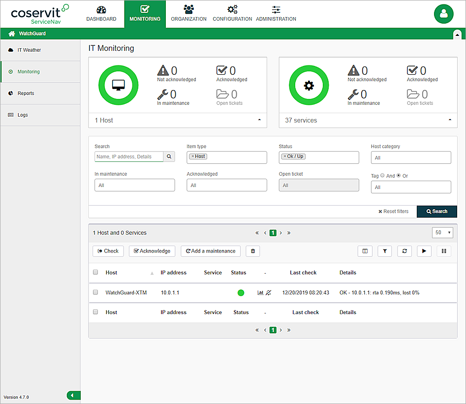 Screen shot of IT Monitoring page